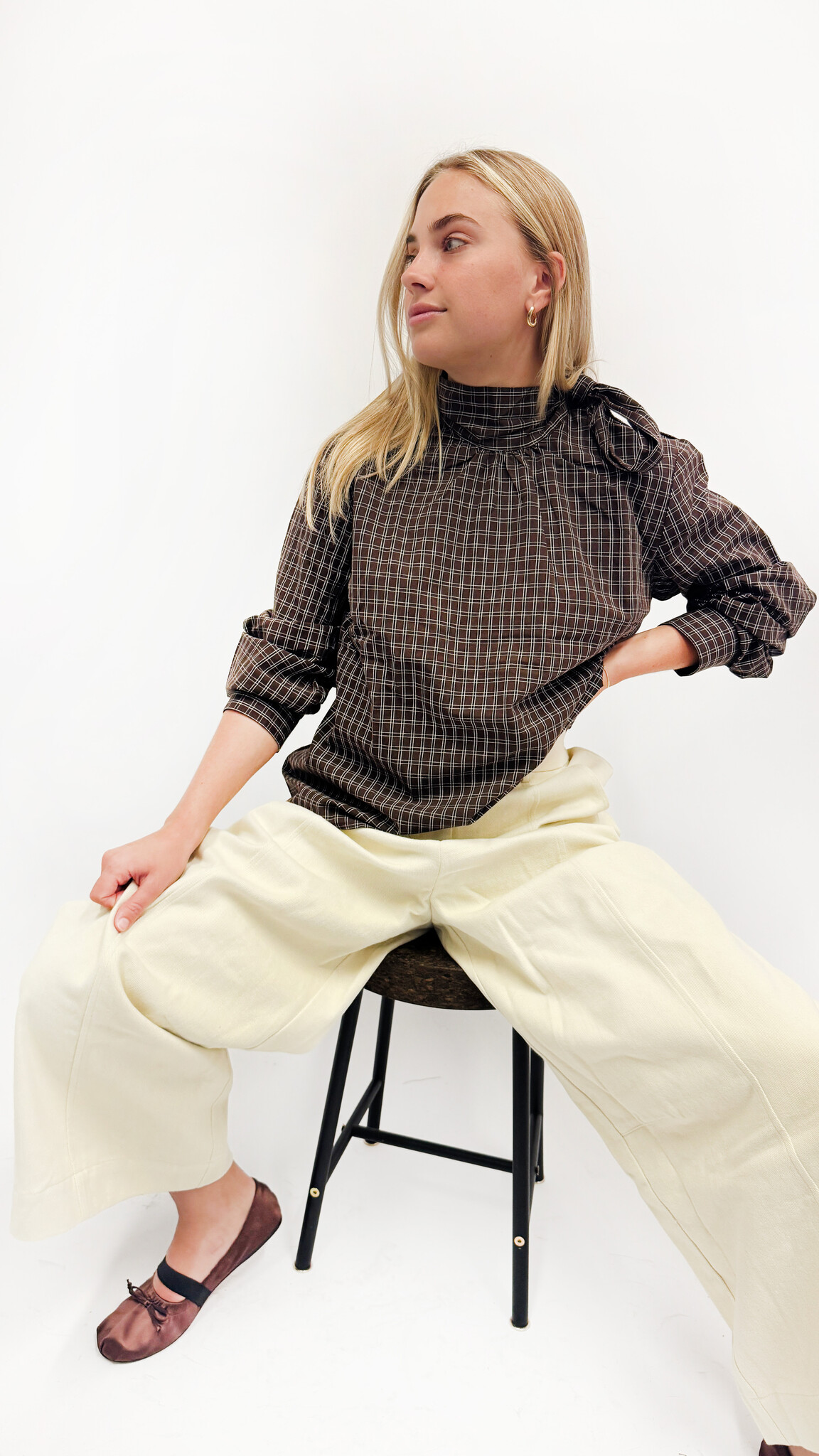 NOELLA Kesha LS Blouse Brown Check