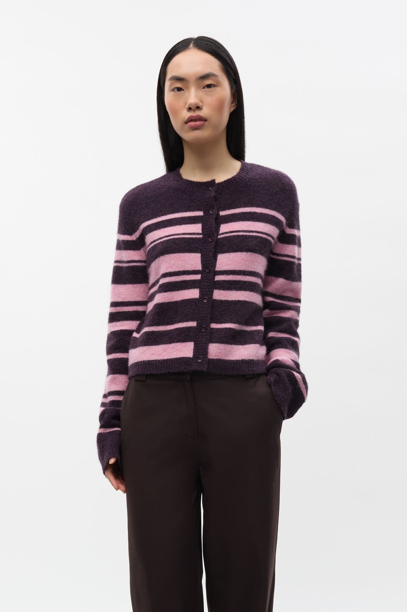 ENVII Enada LS Cardigan Plum Stripes