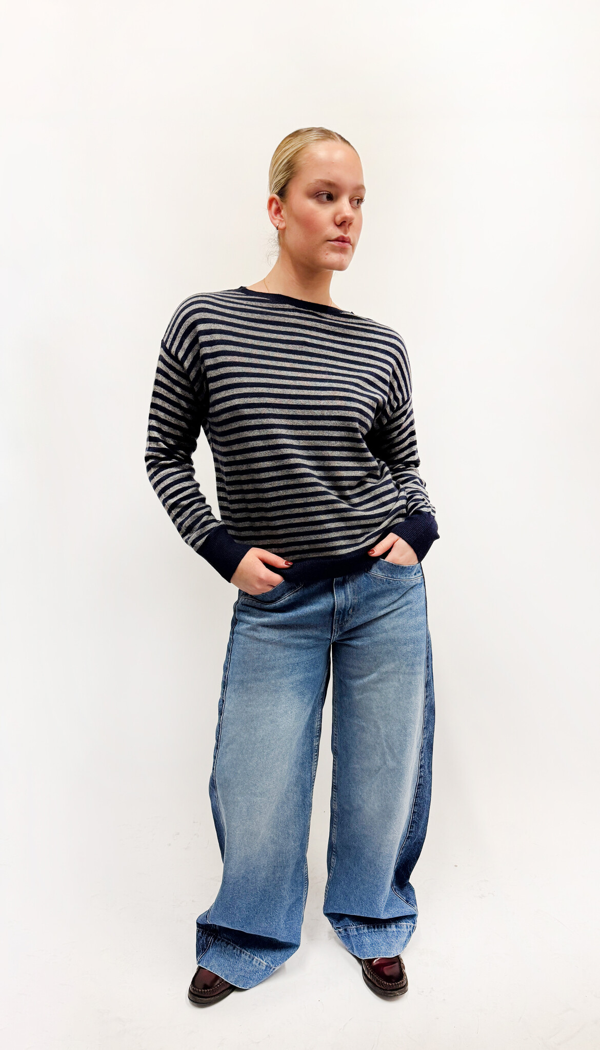MM Julie Pull Navy Grey Stripes TU
