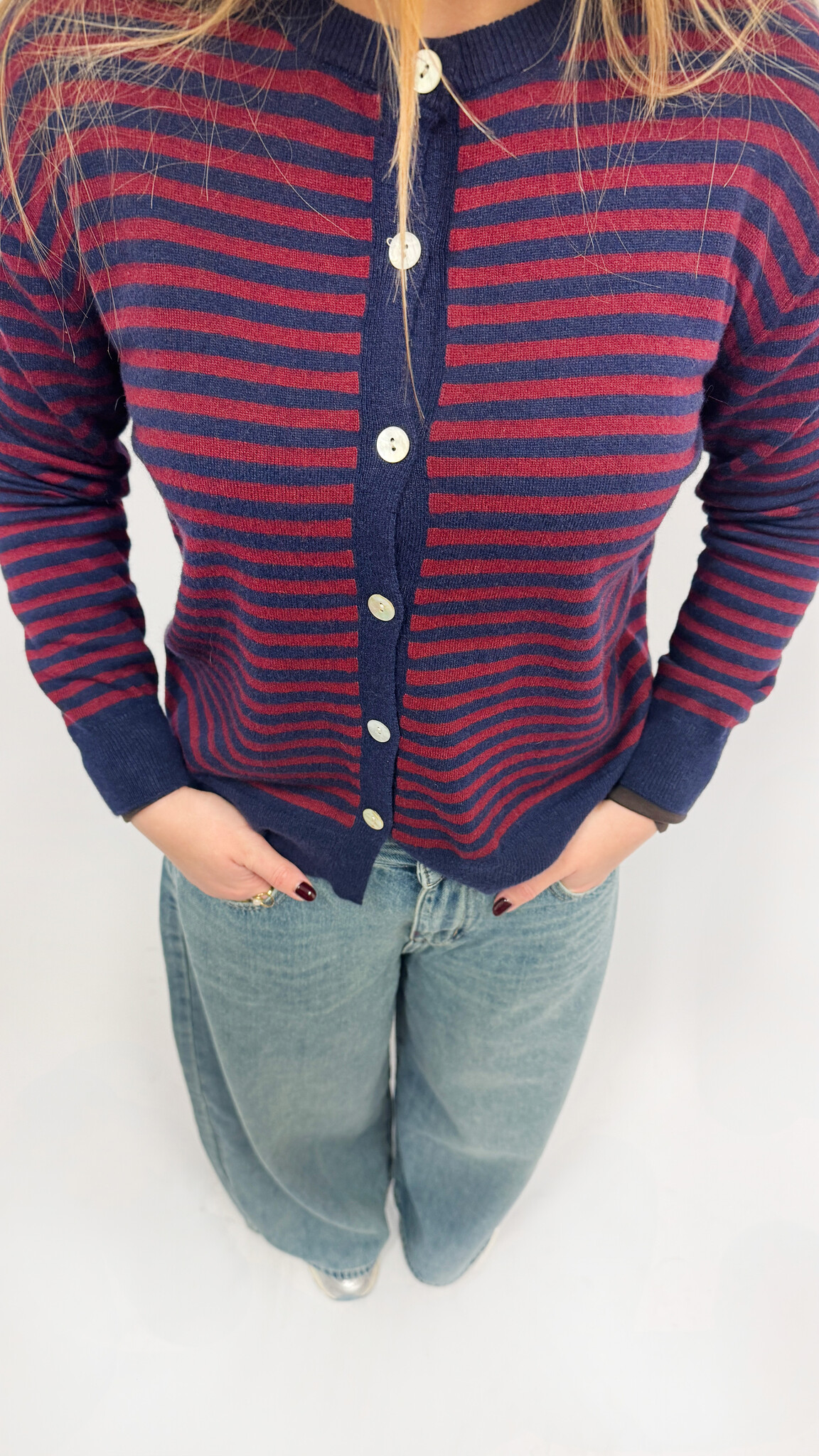 MM Juliette Cardigan Navy Red Stripes TU