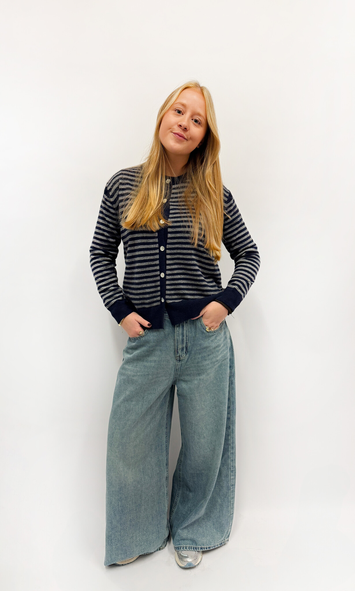 MM Juliette Cardigan Navy Grey Stripes TU