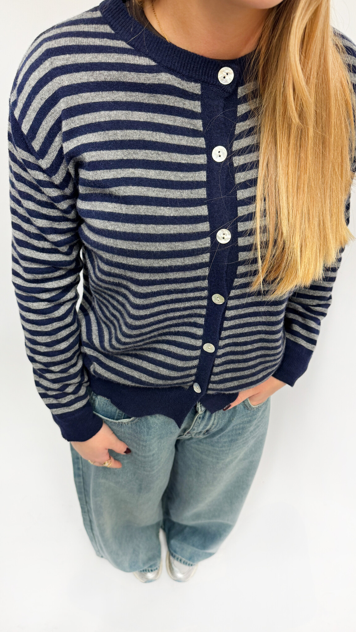 MM Juliette Cardigan Navy Grey Stripes TU