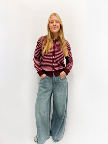 MM Juliette Cardigan Pink Burgundy Stripes TU