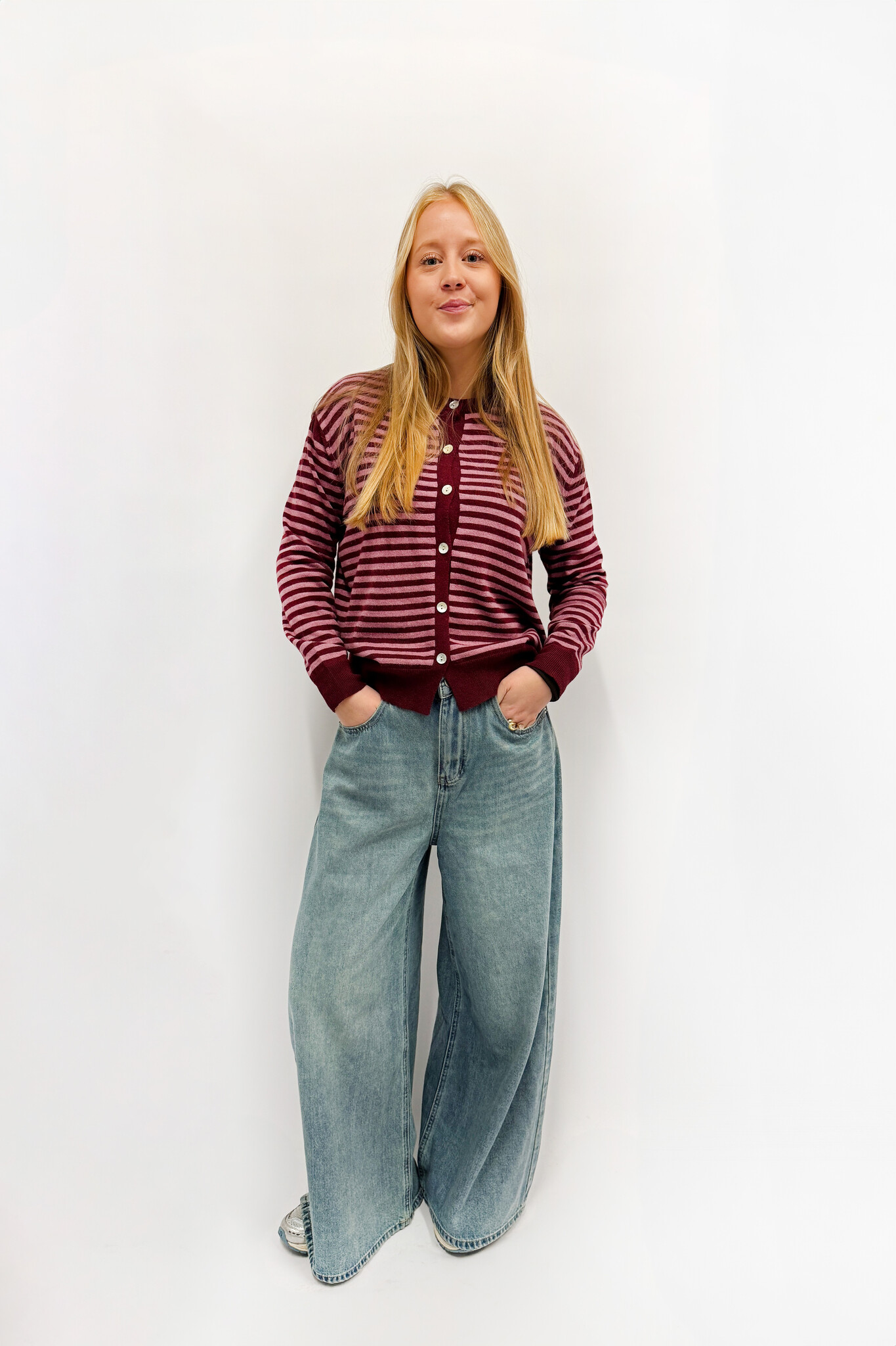 MM Juliette Cardigan Pink Burgundy Stripes TU