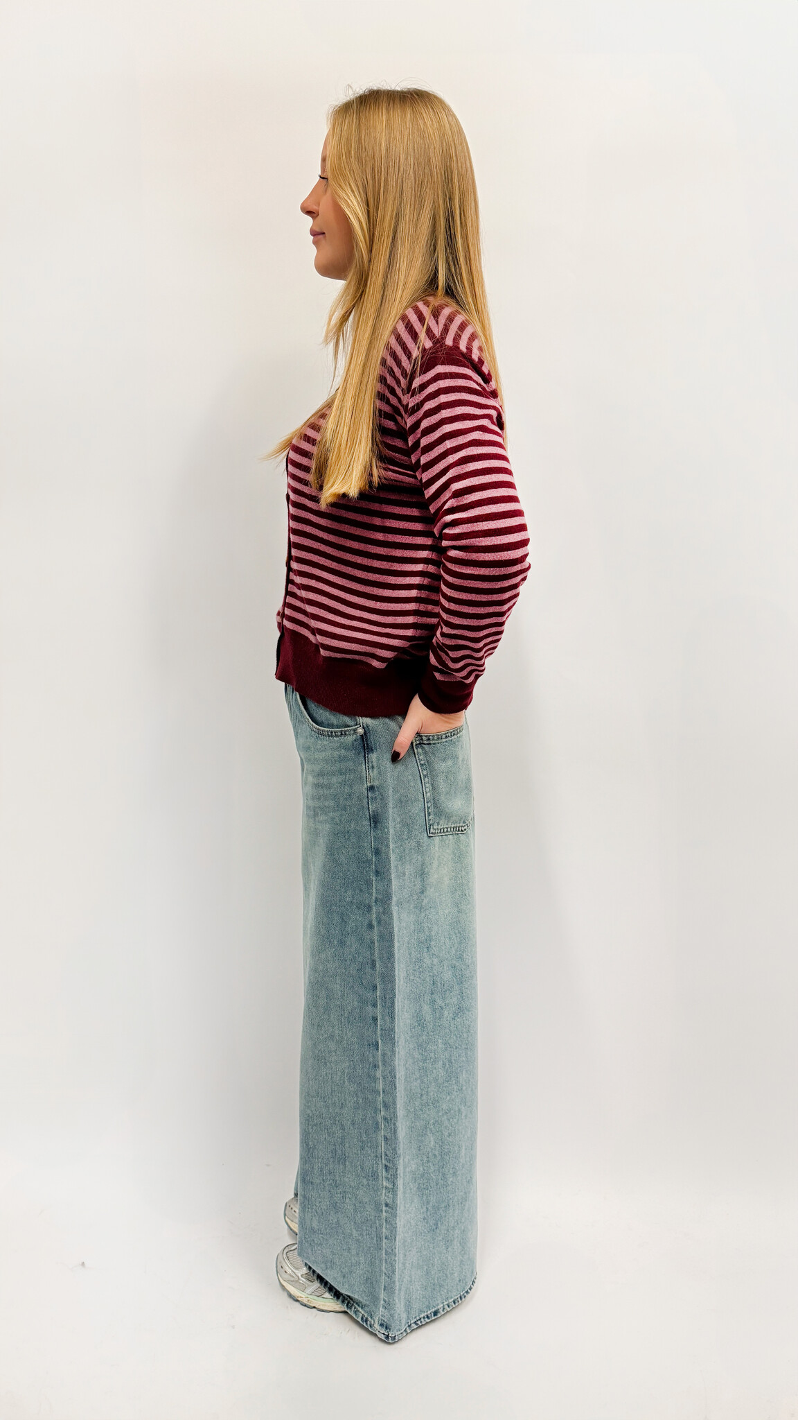 MM Juliette Cardigan Pink Burgundy Stripes TU