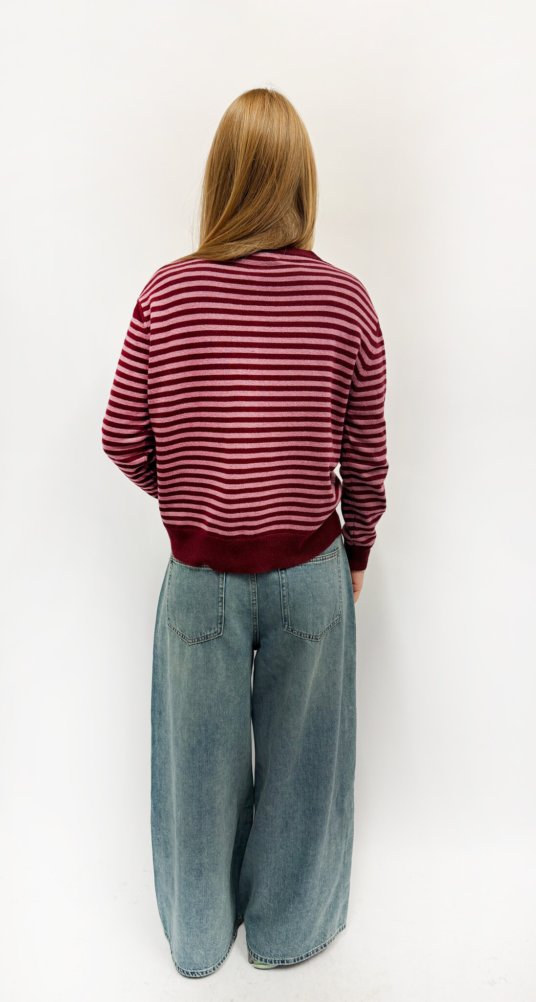 MM Juliette Cardigan Pink Burgundy Stripes TU