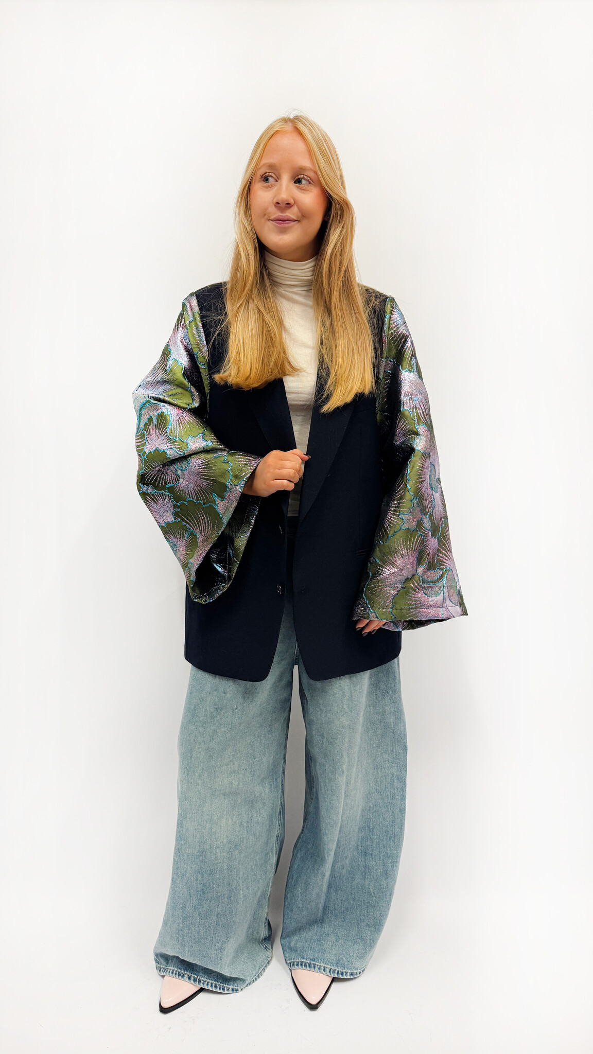 REBELLE Kimono Blazer Navy Green M/L