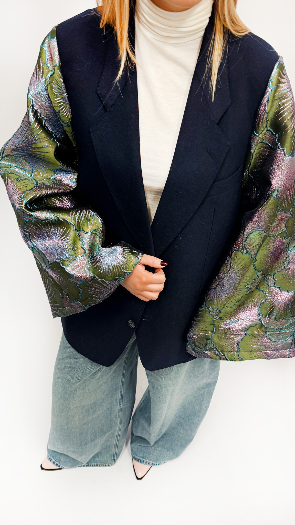 REBELLE Kimono Blazer Navy Green M/L