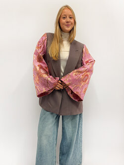 REBELLE Kimono Blazer Taupe Pink M/L