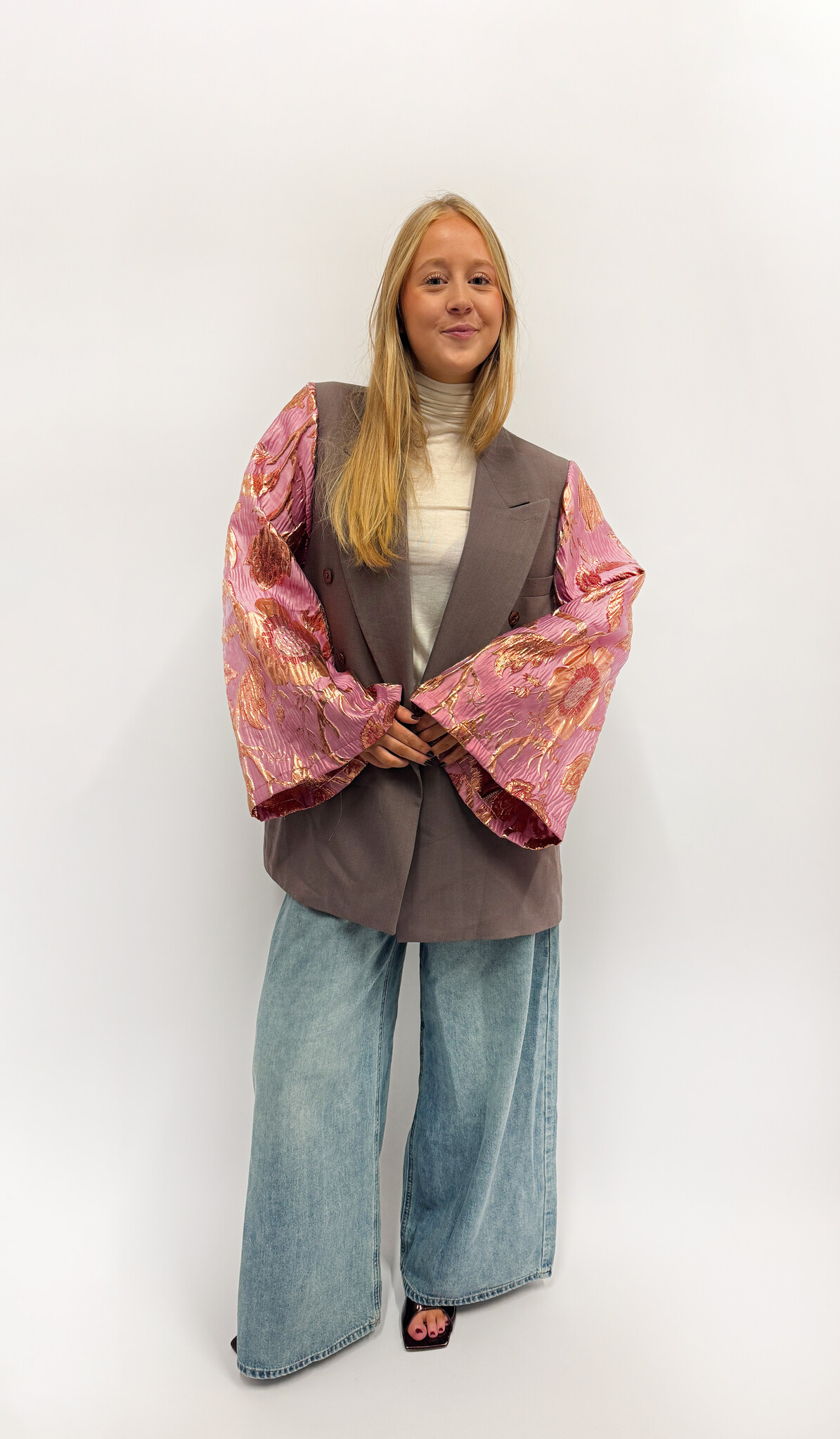 REBELLE Kimono Blazer Taupe Pink M/L