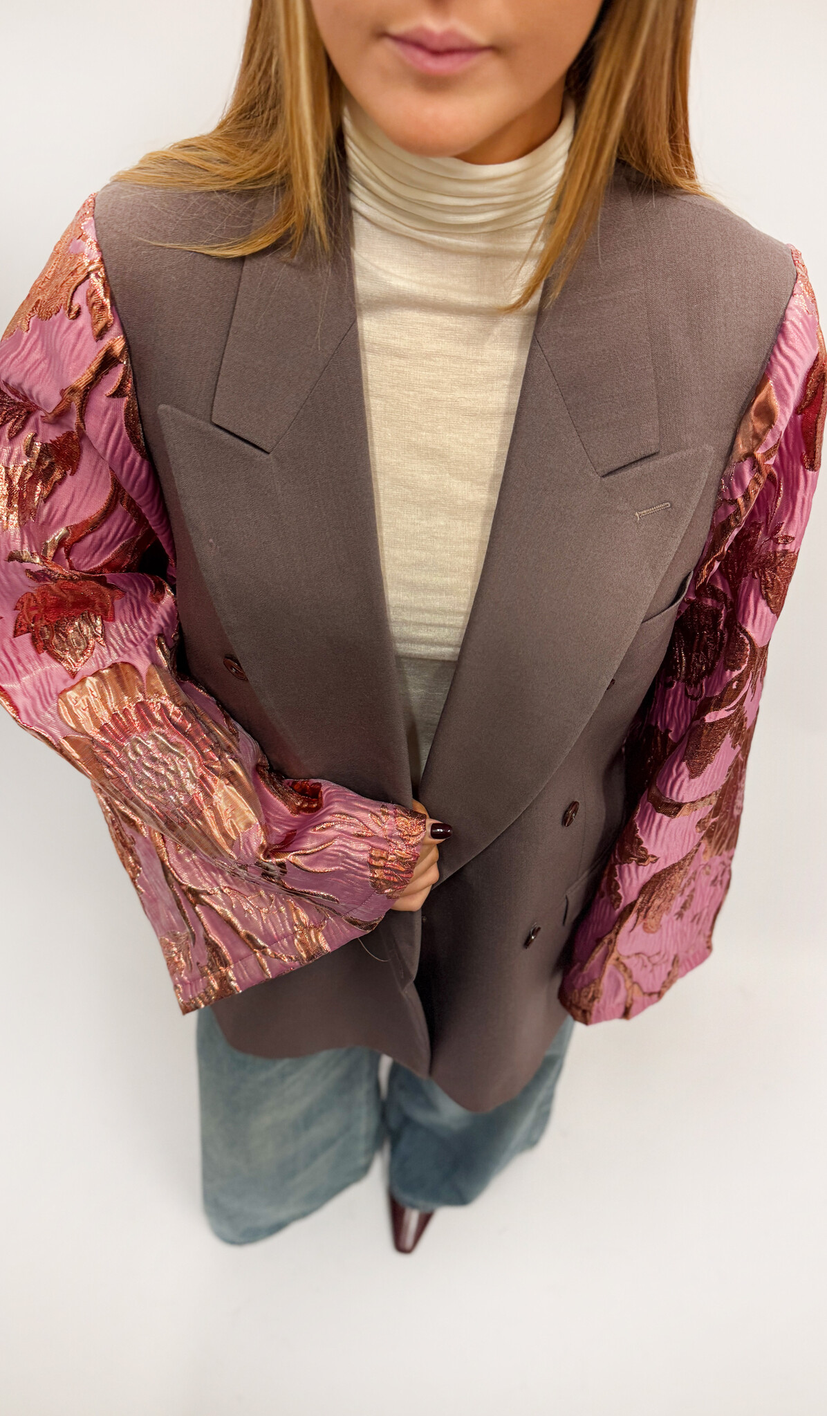 REBELLE Kimono Blazer Taupe Pink M/L