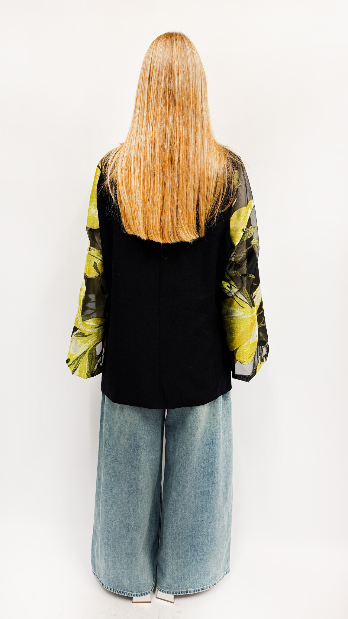 REBELLE Kimono Blazer Black Yellow Flowers S/M
