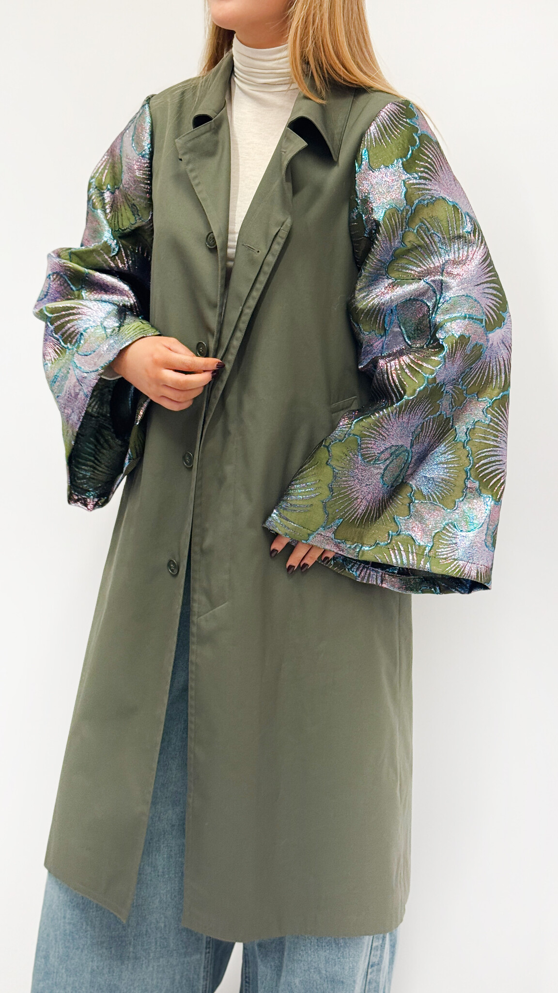 REBELLE Kimono Trenchcoat Khaki Purple S/M
