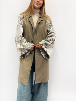 REBELLE Kimono Trenchcoat Grey Flowers Dries Van Noten  S/M
