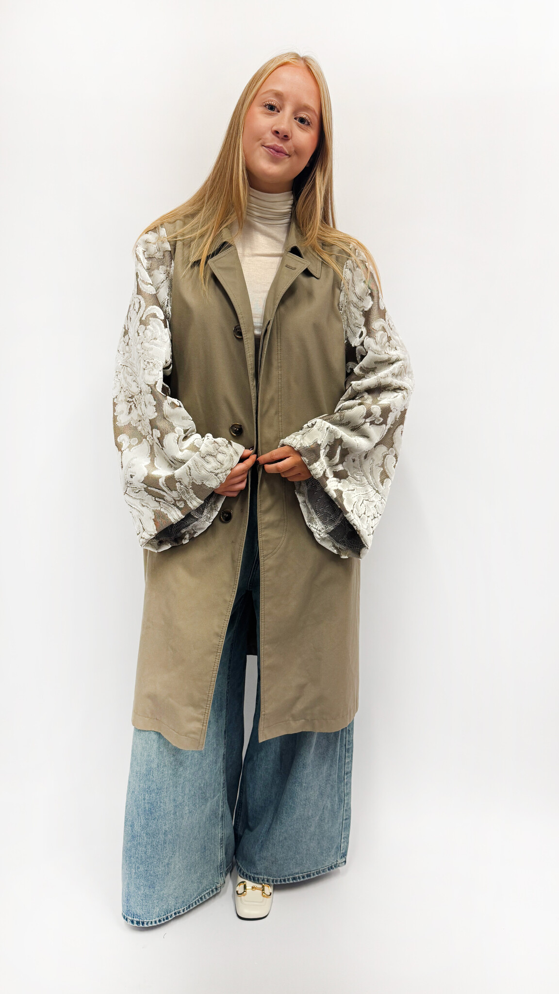 REBELLE Kimono Trenchcoat Grey Flowers Dries Van Noten  S/M