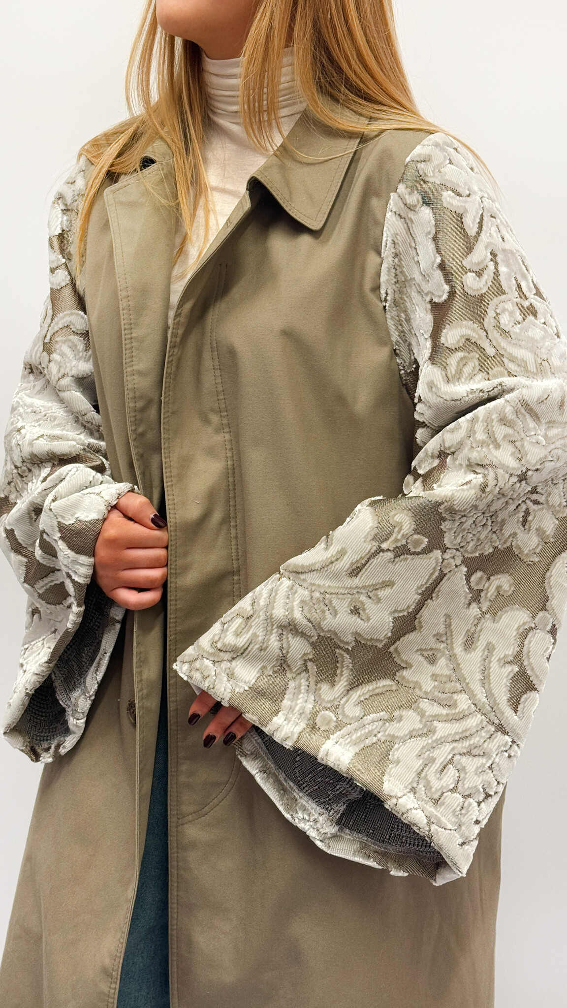 REBELLE Kimono Trenchcoat Grey Flowers Dries Van Noten  S/M