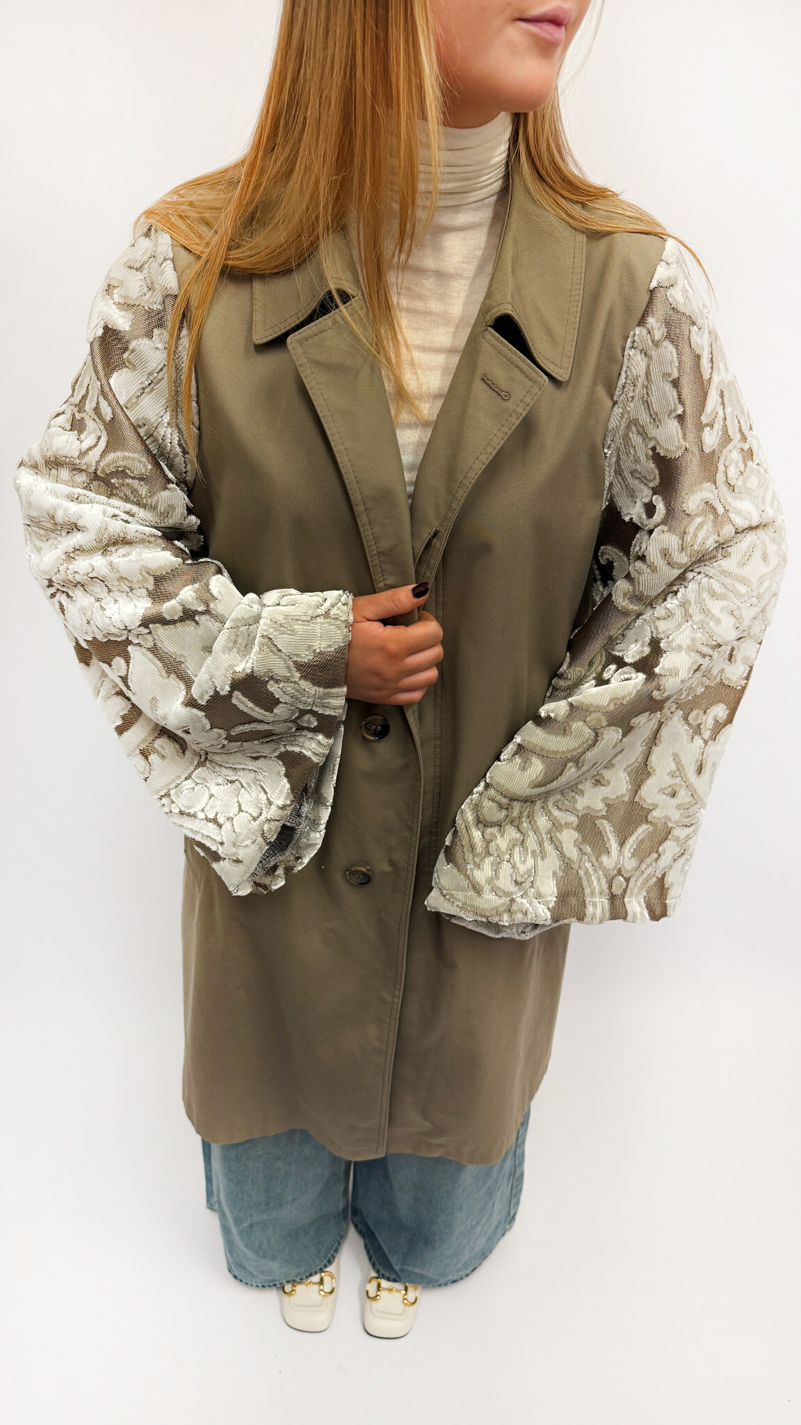 REBELLE Kimono Trenchcoat Grey Flowers Dries Van Noten  S/M