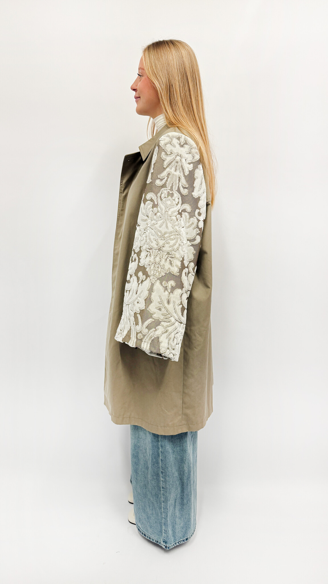 REBELLE Kimono Trenchcoat Grey Flowers Dries Van Noten  S/M