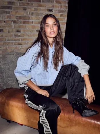 L'AMITIE Sweat Mix Blue Stripes Shirt Grey