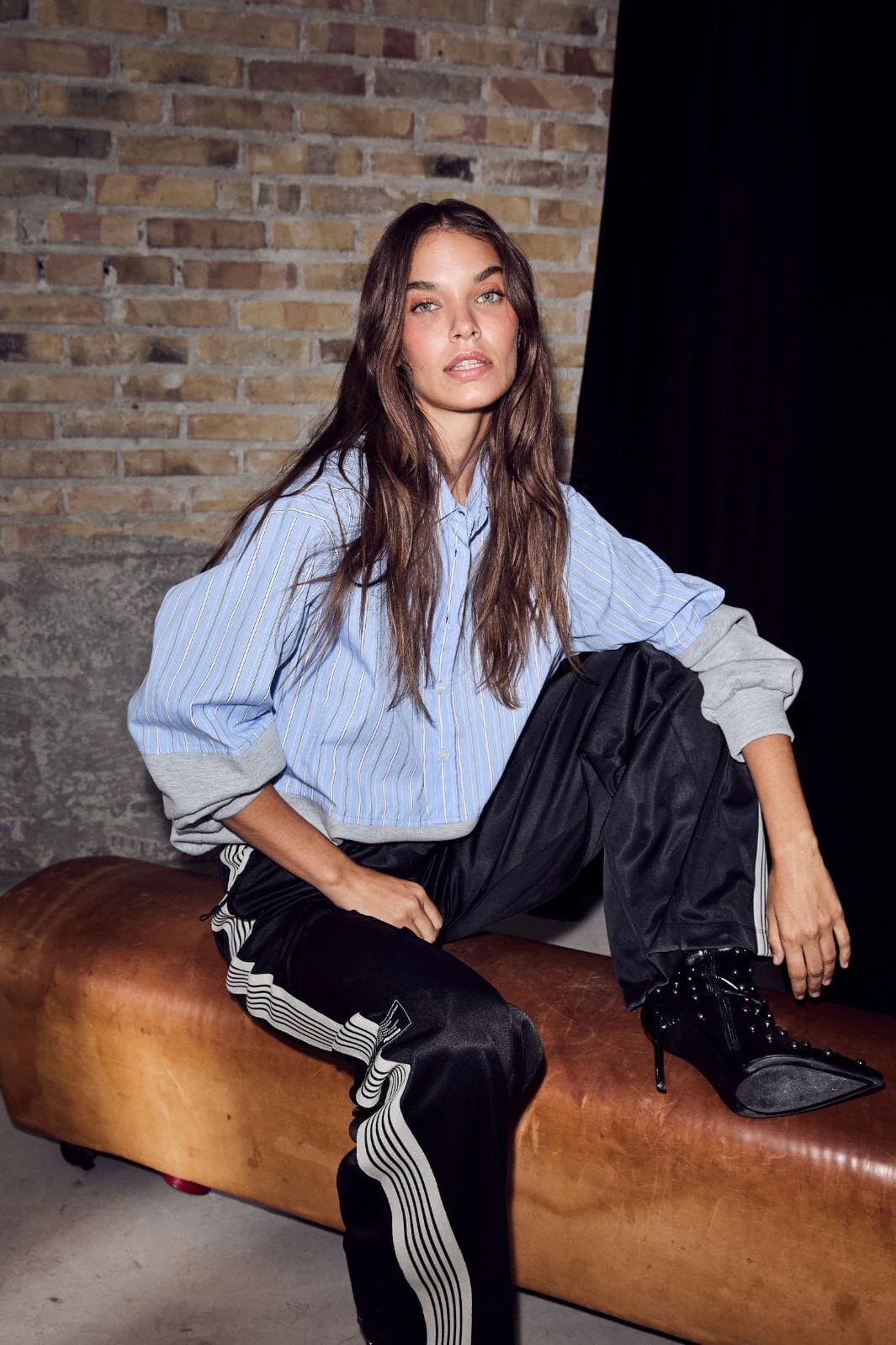 L'AMITIE Sweat Mix Blue Stripes Shirt Grey