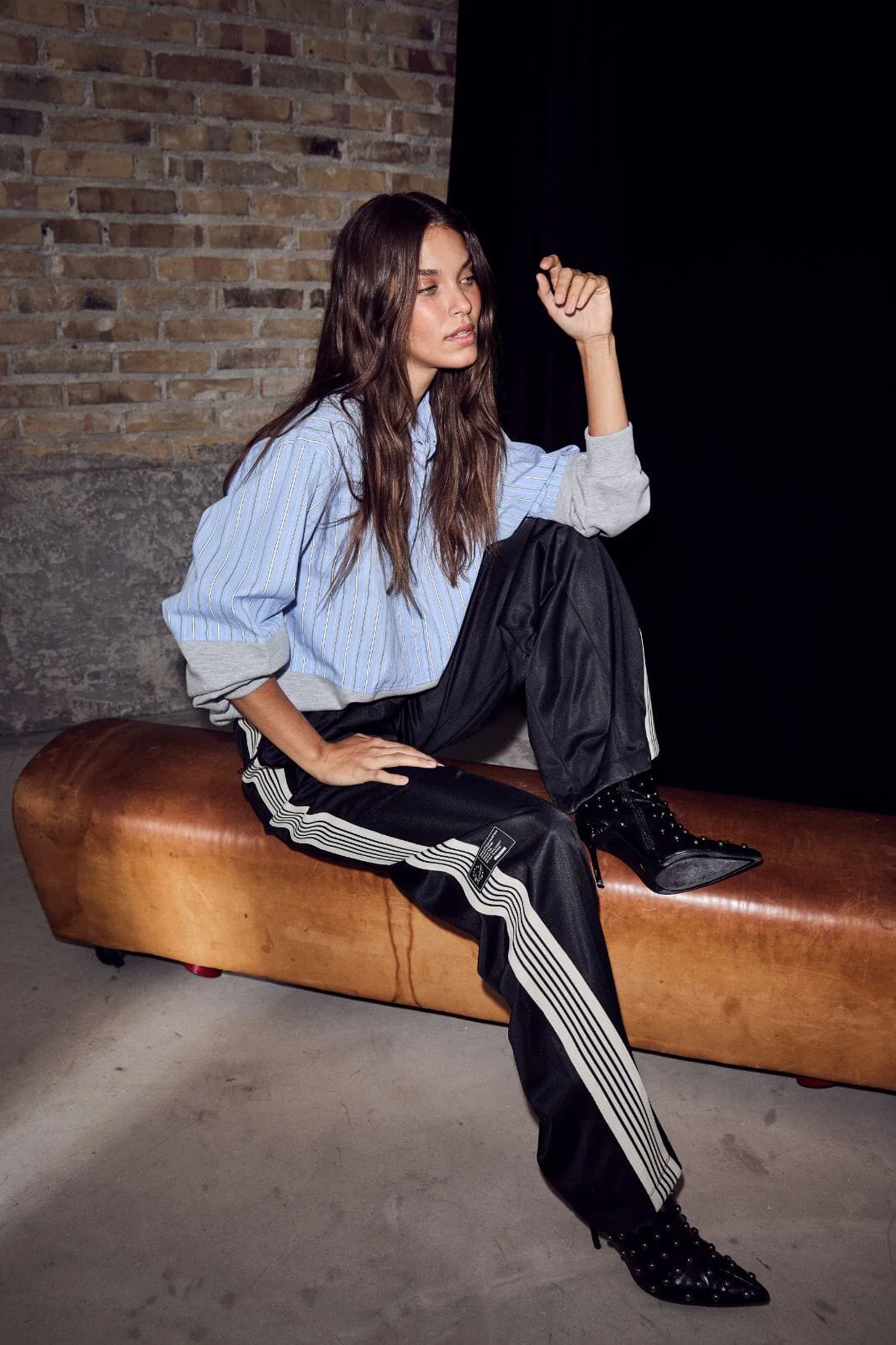 L'AMITIE Sweat Mix Blue Stripes Shirt Grey