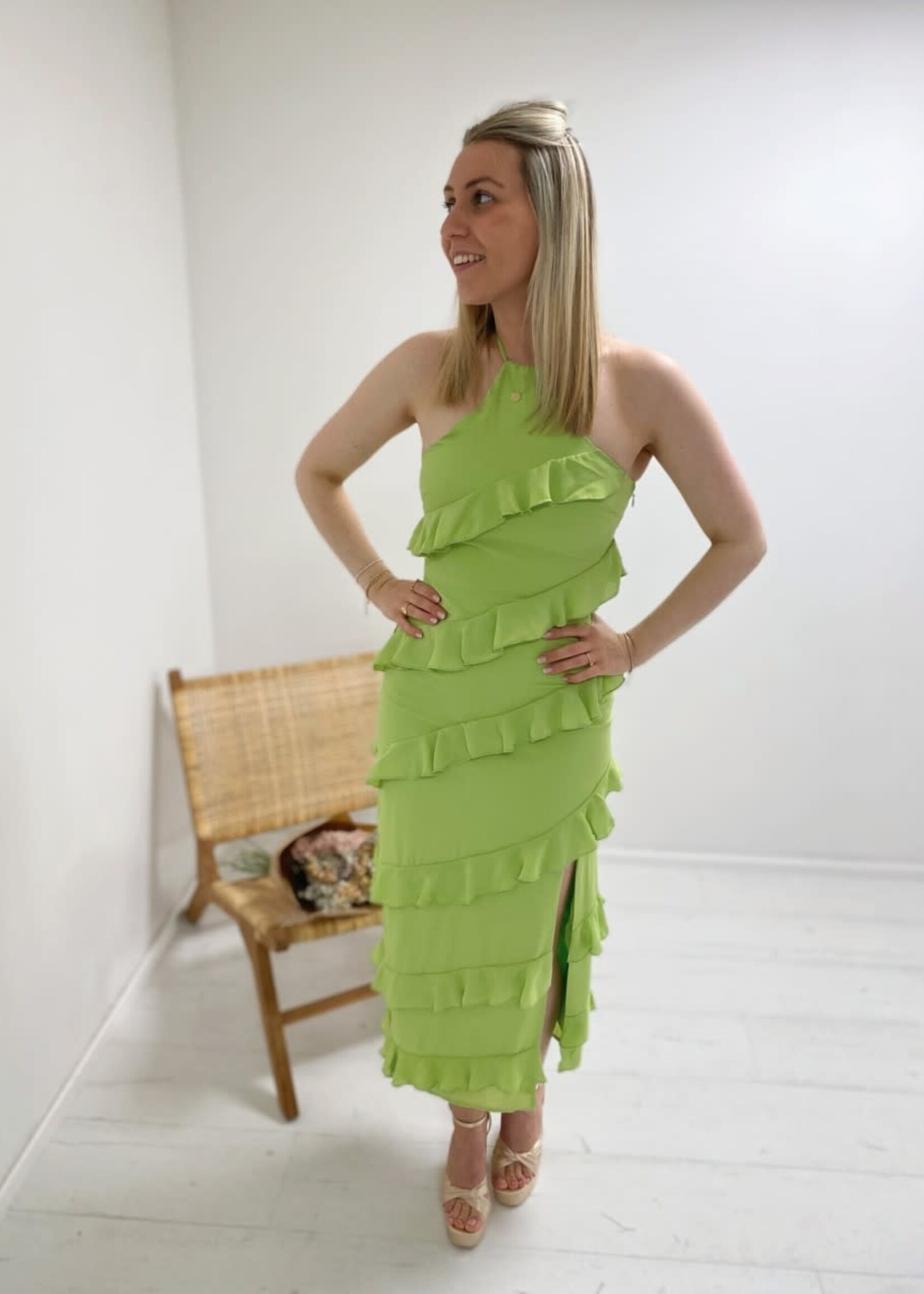 Katy Ruffle Midaxi Dress- Apple Green