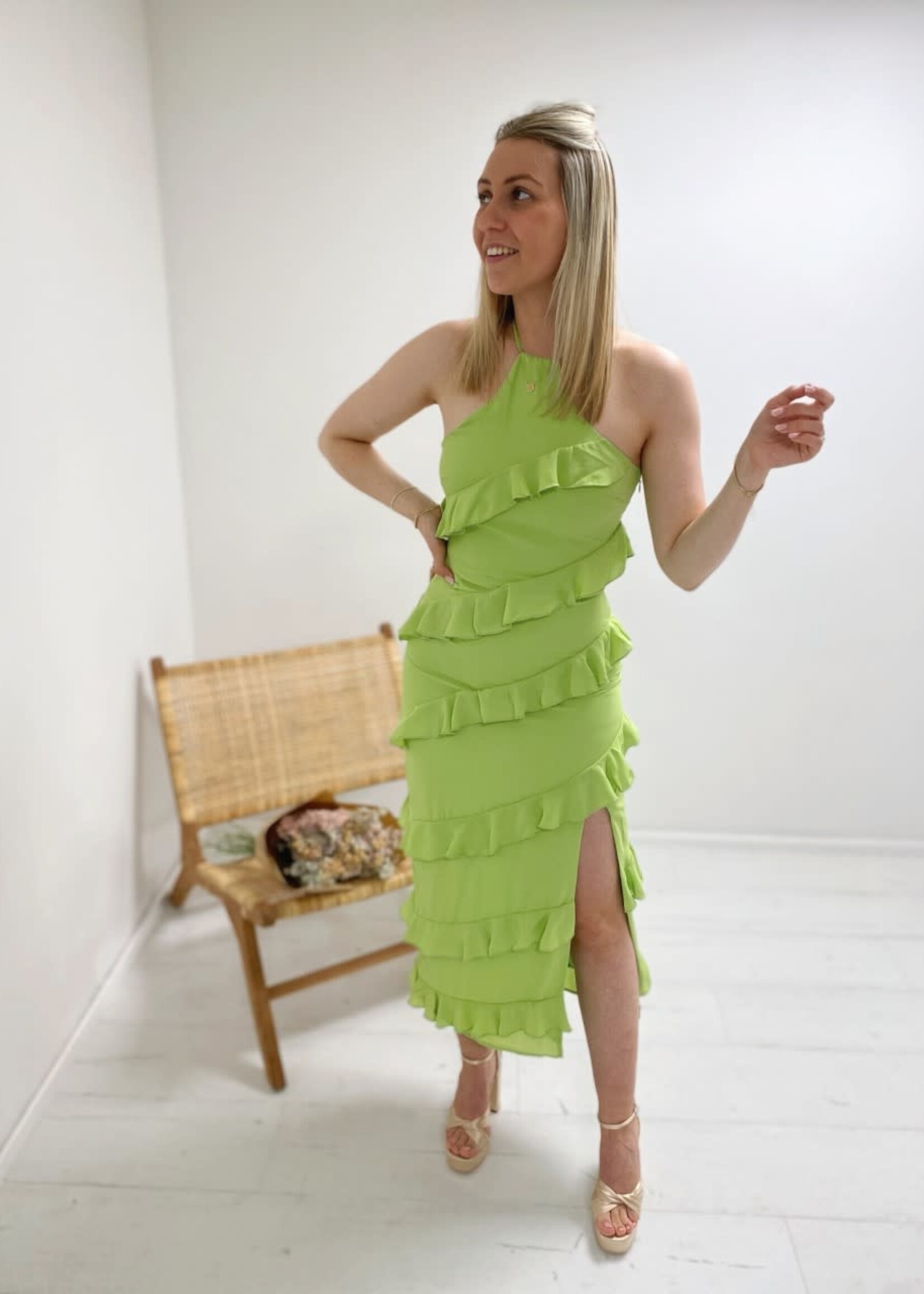 Katy Ruffle Midaxi Dress- Apple Green