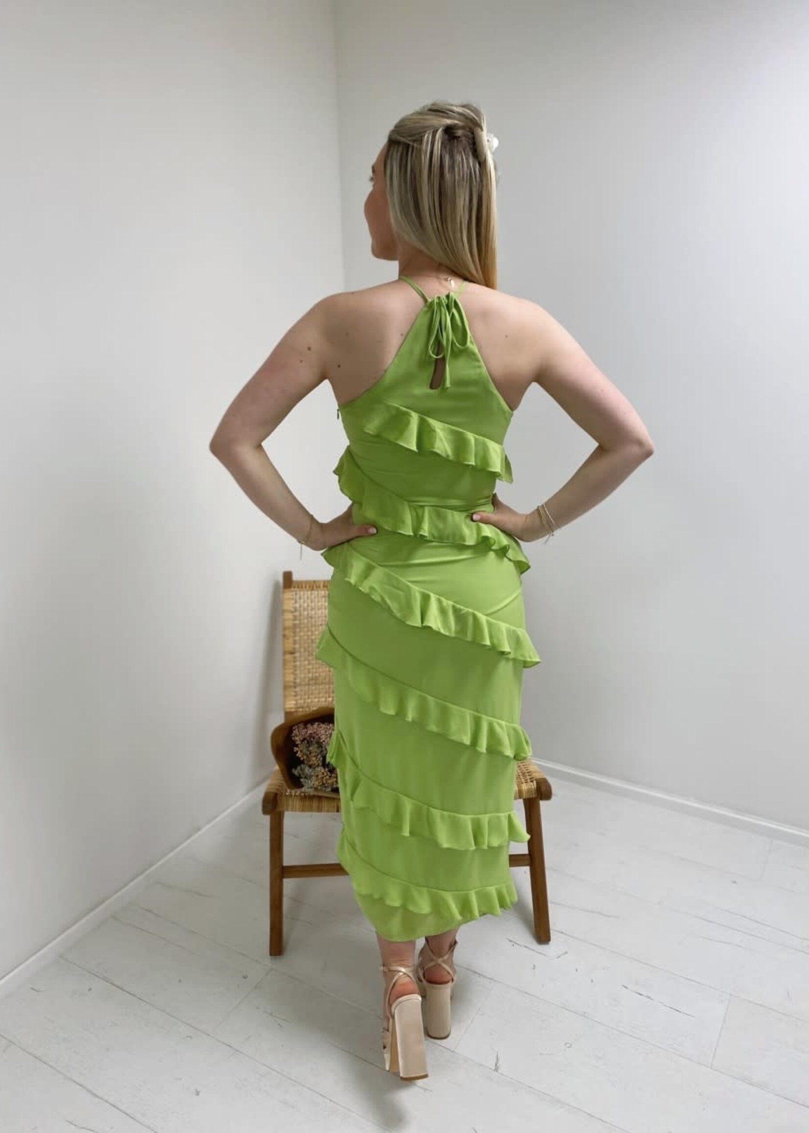 Katy Ruffle Midaxi Dress- Apple Green