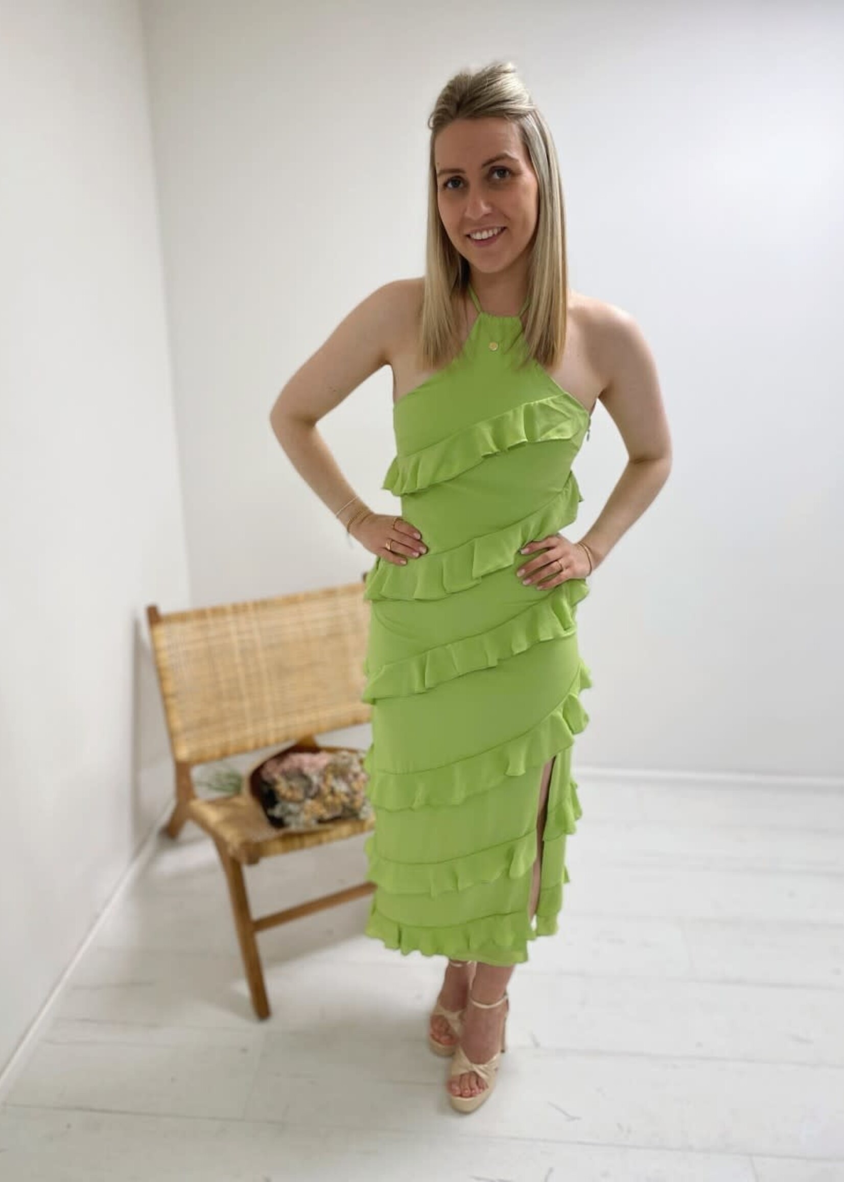 Katy Ruffle Midaxi Dress- Apple Green