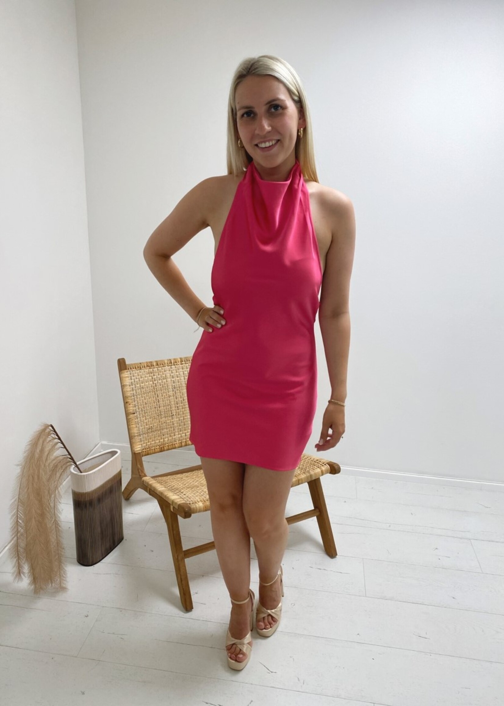 Margot Cowl Front Mini Dress Fuchsia