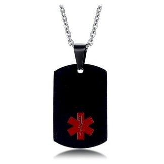 MediSieraad Dog Tag – Zwart - Gepersonaliseerde Medische Halsketting met Gravering – ICE/SOS Identificatie