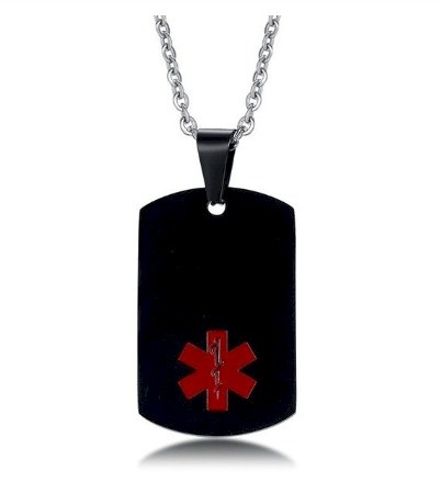 MediSieraad Dog Tag – Zwart - Gepersonaliseerde Medische Halsketting met Gravering – ICE/SOS Identificatie