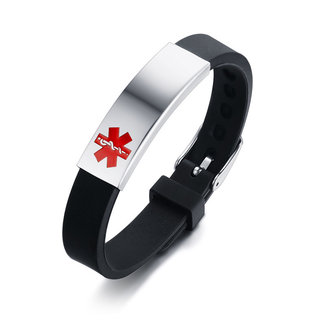 MediSieraad Medische Armband van Siliconen – Zwart – Inclusief Gravering voor Allergie, Diabetes of ICE-informatie