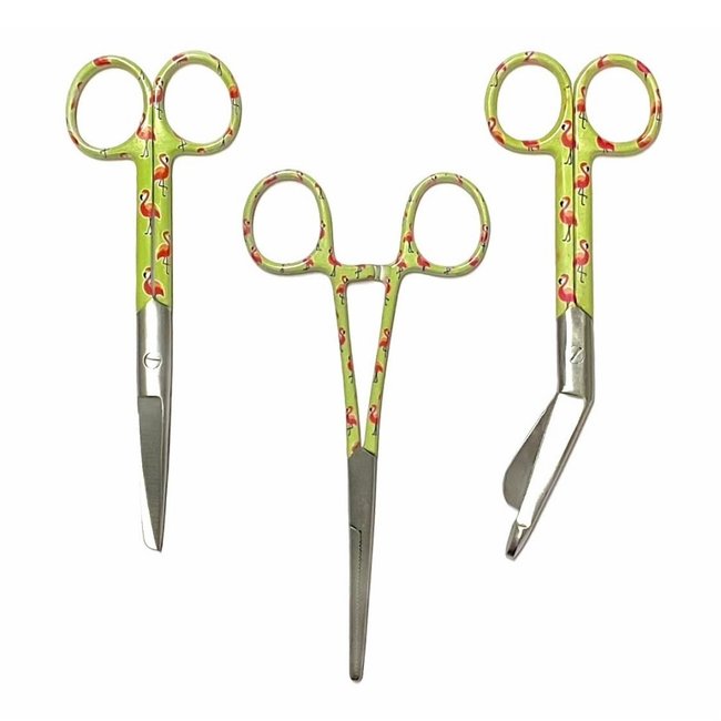 Satillo Verpleegkundige Scharenset Fashionable Flamingo – Verbandschaar, Chirurgische Schaar & Kocher (met Naam)