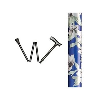 Opvouwbare wandelstok bloemenprint blauw contour