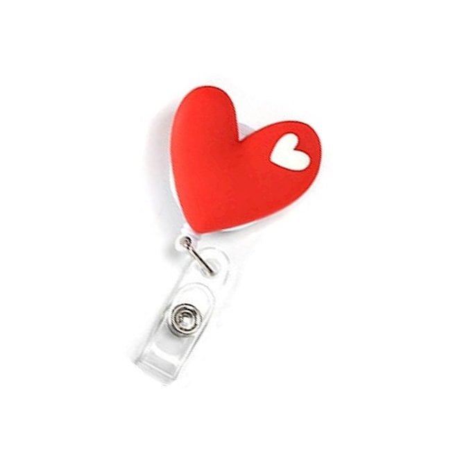 Badgehouder met Trekkoord – Rood Hartje – Uittrekbaar 80 cm – Clip voor Verpleegkundige / Zorg