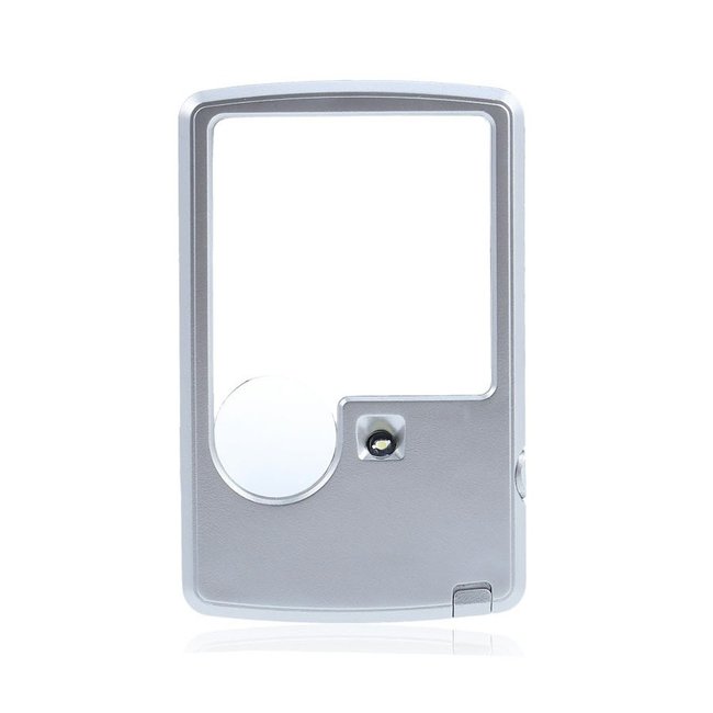 Zakformaat Vergrootglas met LED-Verlichting – Loep met 2x en Bifocale 4x Vergroting, Inclusief Opbergetui (Excl. CR2016 Batterij)