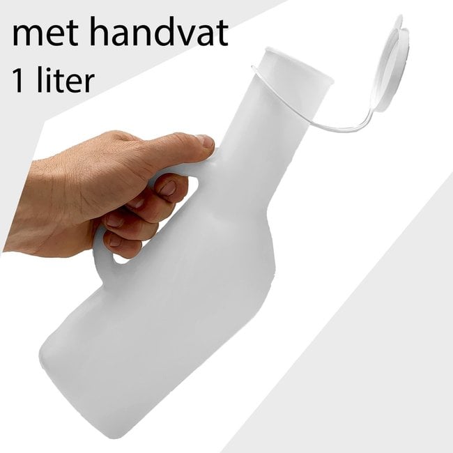 Urinaal Met Handvat - 1 Liter - Urinaal mannen - melkwit kunststof plasfles / urinefles met deksel