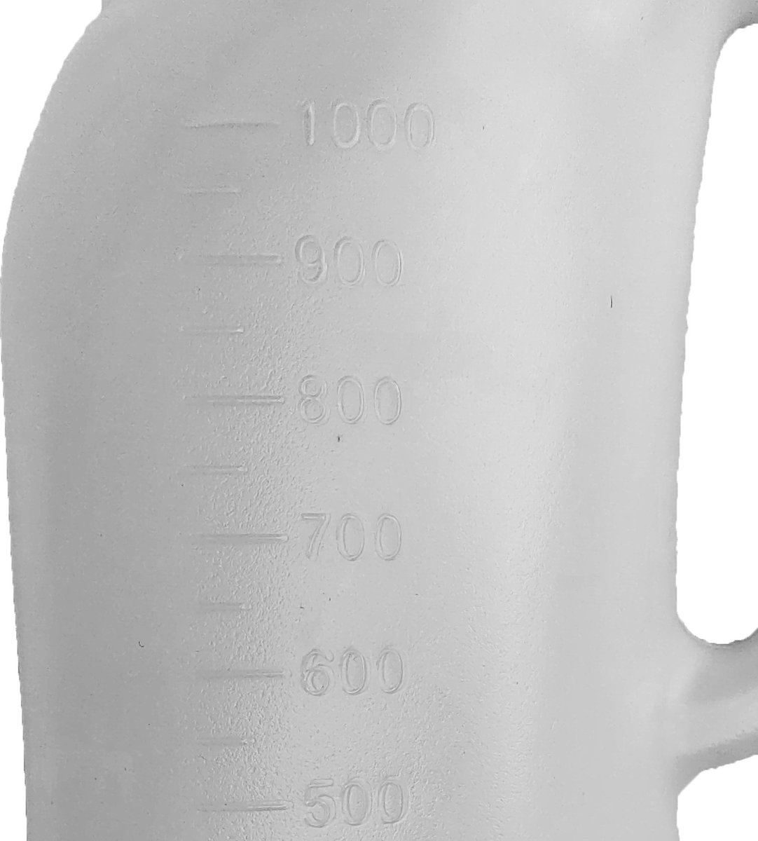 Urinaal Met Handvat - 1 Liter - Urinaal mannen - melkwit kunststof plasfles / urinefles met deksel, foto 4 van 4