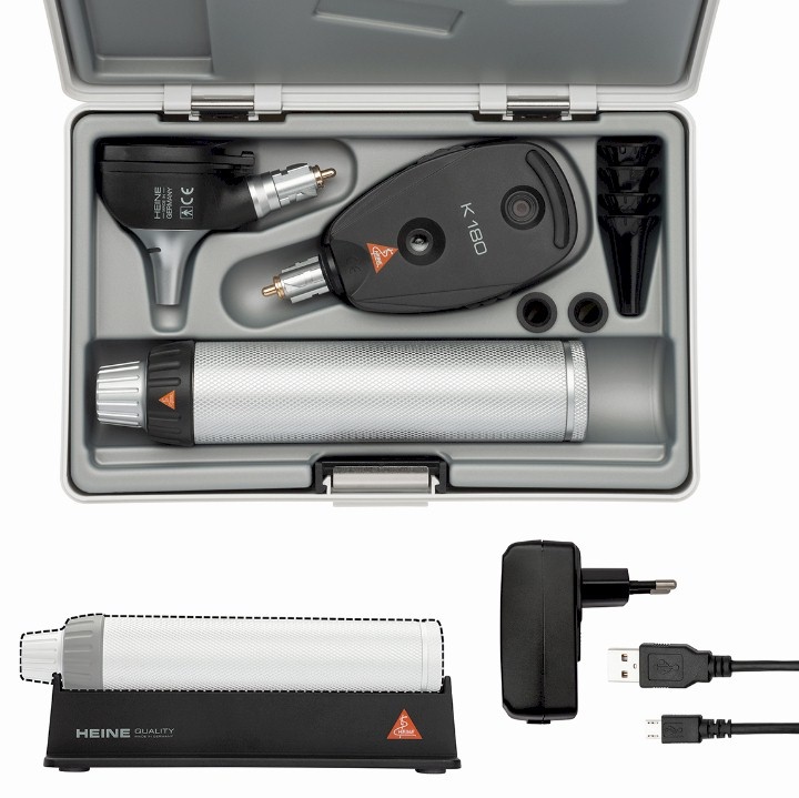 Heine K180 LED oog/oorset - met USB oplaadbaar handvat en hardcase