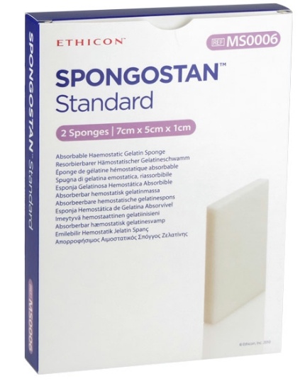Ethicon Spongostan aborberend gelatine kompres 7x5x1cm, 2st