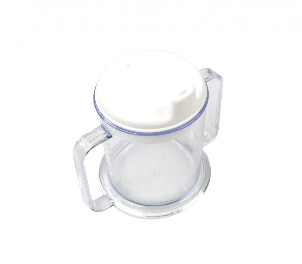 Drinkbeker transparant met tuitdeksel - met twee handgrepen