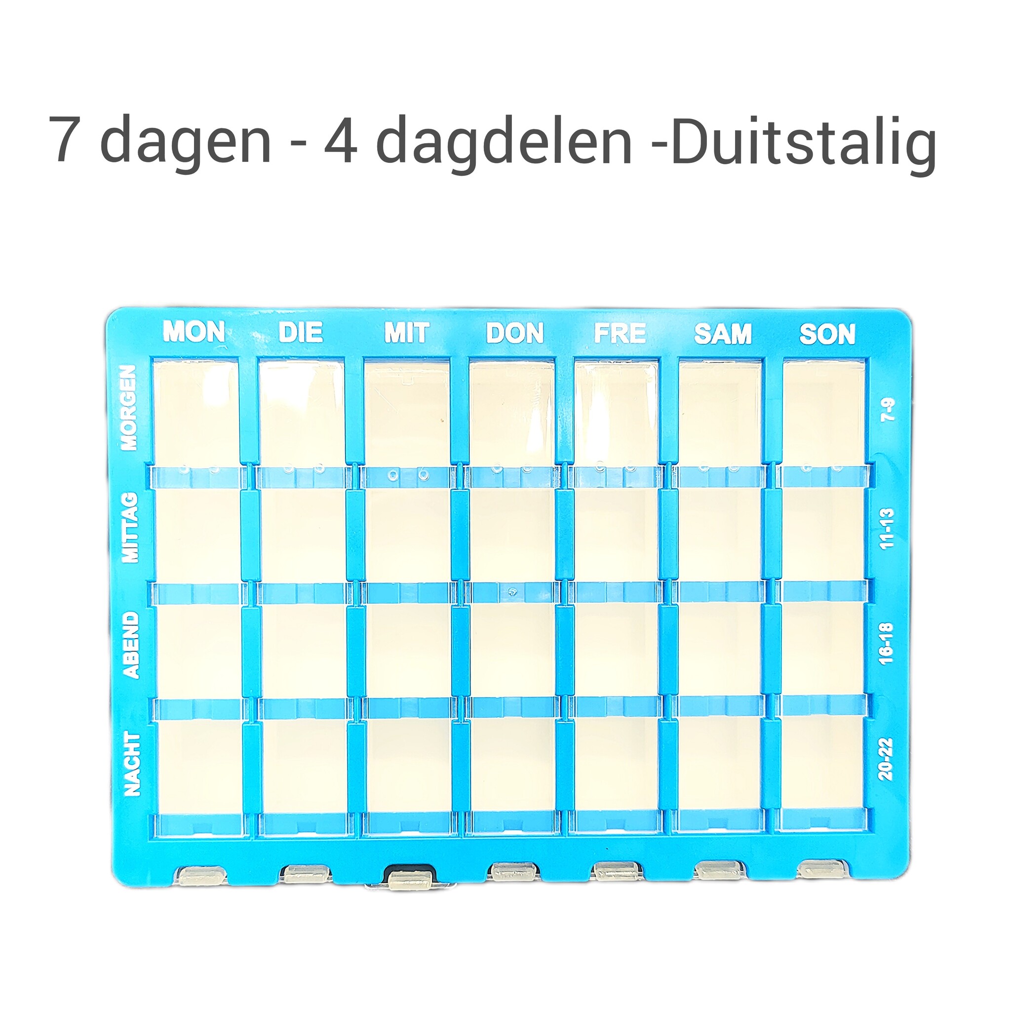 Pillendoos 7 dagen - 4 vakken per dag - Duitstalig - licht blauw
