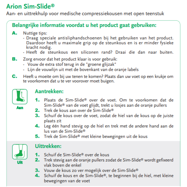 Arion Sim Slide aan- en uittrekhulp elastische kousen open teen