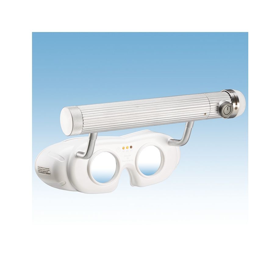 Dehag LED-nystagmusbril met batterijhandvat. Kleur: Wit