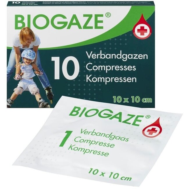 Biogaze verbandgaas steriel 10 cm x 10 cm (10 stuks)