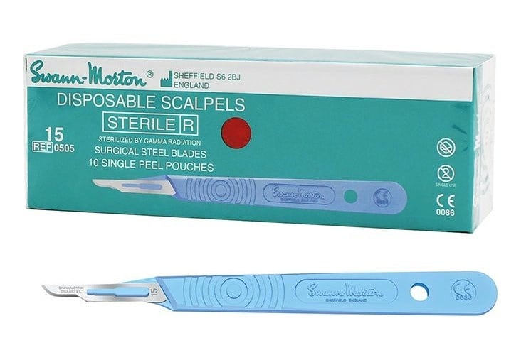 Swann Morton Scalpels No:15 met heft Steriel 10st.