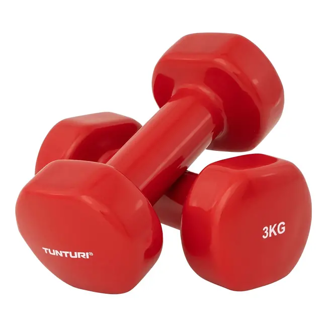 Vinyl Dumbbells  -  3 Kg. Gewichten - Rood - Set 2 stuks