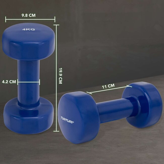 Vinyl Dumbbells  -  4 Kg. Gewichten - Blauw- Set 2 stuks