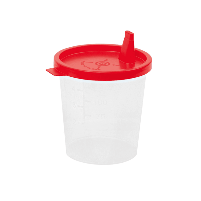 Urinepotjes met rode lipdeksel - 125ml - 100 stuks.